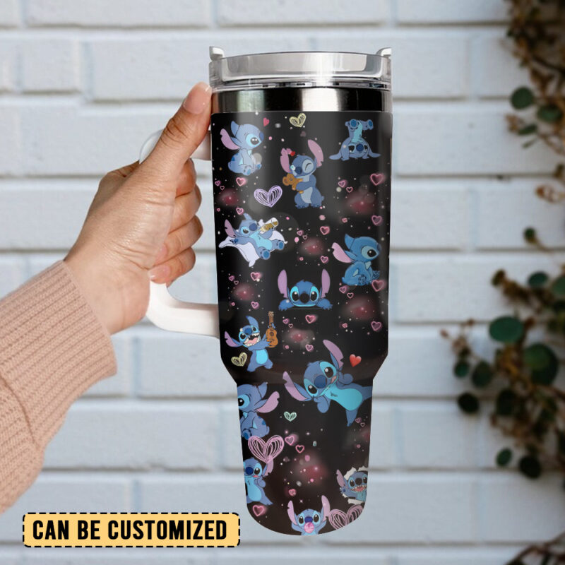 Stitch Cartoon Custom Stanley Quencher 40oz Stainless Steel Tumbler With Handle - Threewoofs - Image 2