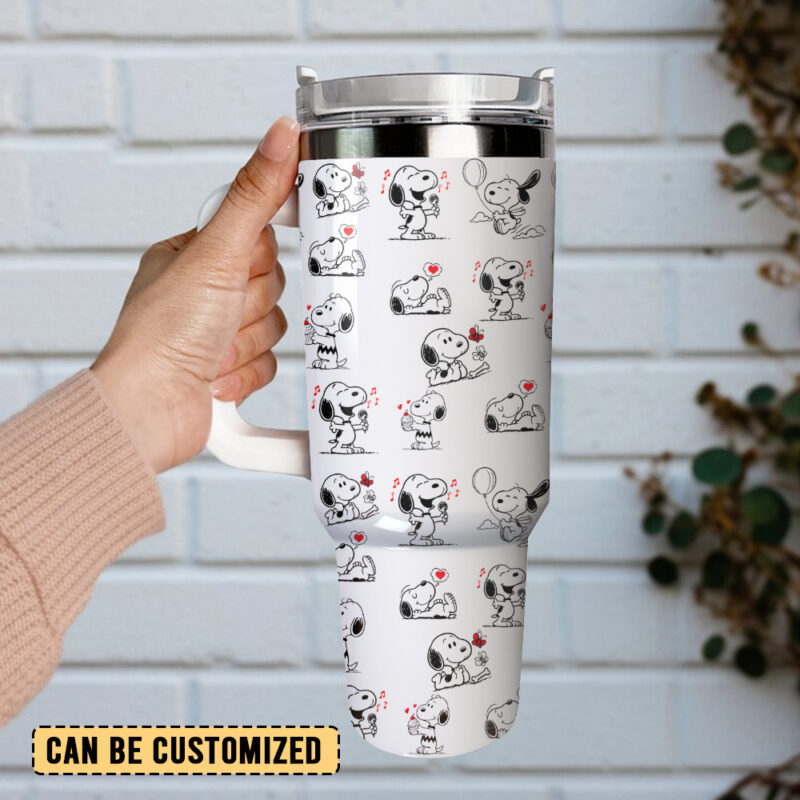 Snoopy Cartoon Custom Stanley Quencher 40oz Stainless Steel Tumbler With Handle - Threewoofs - Image 3