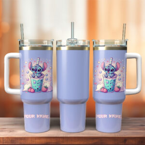Stitch Cartoon Custom Stanley Quencher 40oz Stainless Steel Tumbler With Handle - Threewoofs
