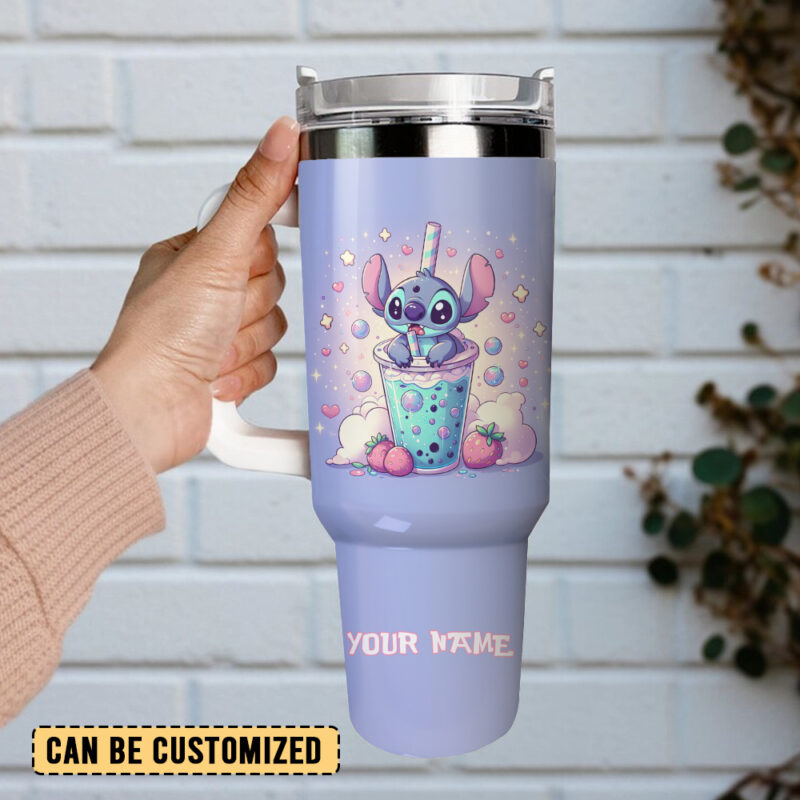 Stitch Cartoon Custom Stanley Quencher 40oz Stainless Steel Tumbler With Handle - Threewoofs - Image 2