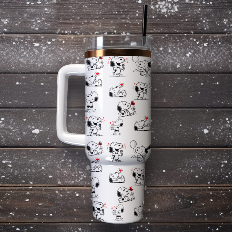 Snoopy Cartoon Custom Stanley Quencher 40oz Stainless Steel Tumbler With Handle - Threewoofs - Image 4