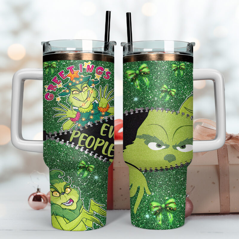 Green Monster Christmas Grinch Movies Custom Stanley Quencher 40oz Stainless Steel Tumbler With Handle - Threewoofs - Image 3