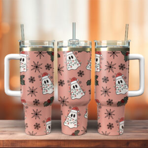 Christmas Ghost Custom Stanley Quencher 40oz Stainless Steel Tumbler - Threewoofs
