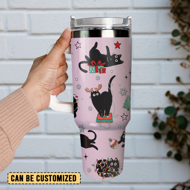Black Cat Christmas Custom Stanley Quencher 40oz Stainless Steel Tumbler - Threewoofs - Image 2