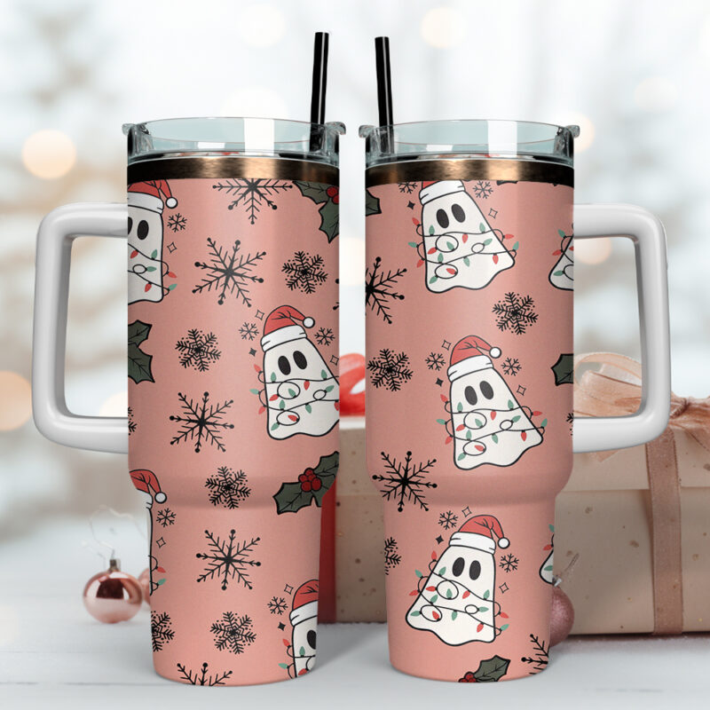 Christmas Ghost Custom Stanley Quencher 40oz Stainless Steel Tumbler - Threewoofs - Image 2