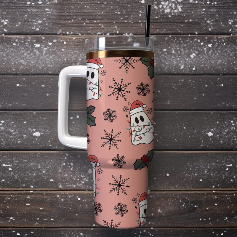 Christmas Ghost Custom Stanley Quencher 40oz Stainless Steel Tumbler - Threewoofs - Image 3
