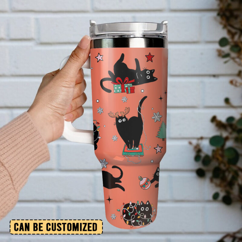 Black Cat Christmas Custom Stanley Quencher 40oz Stainless Steel Tumbler - Threewoofs - Image 2