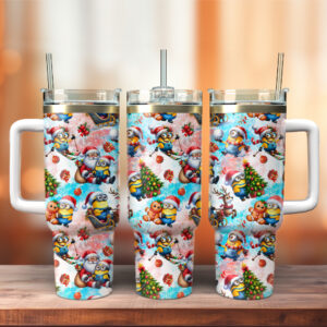 Minions Cartoon Christmas Custom Stanley Quencher 40oz Stainless Steel Tumbler With Handle - Threewoofs