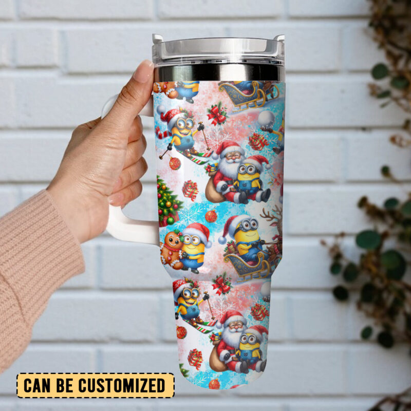 Minions Cartoon Christmas Custom Stanley Quencher 40oz Stainless Steel Tumbler With Handle - Threewoofs - Image 2