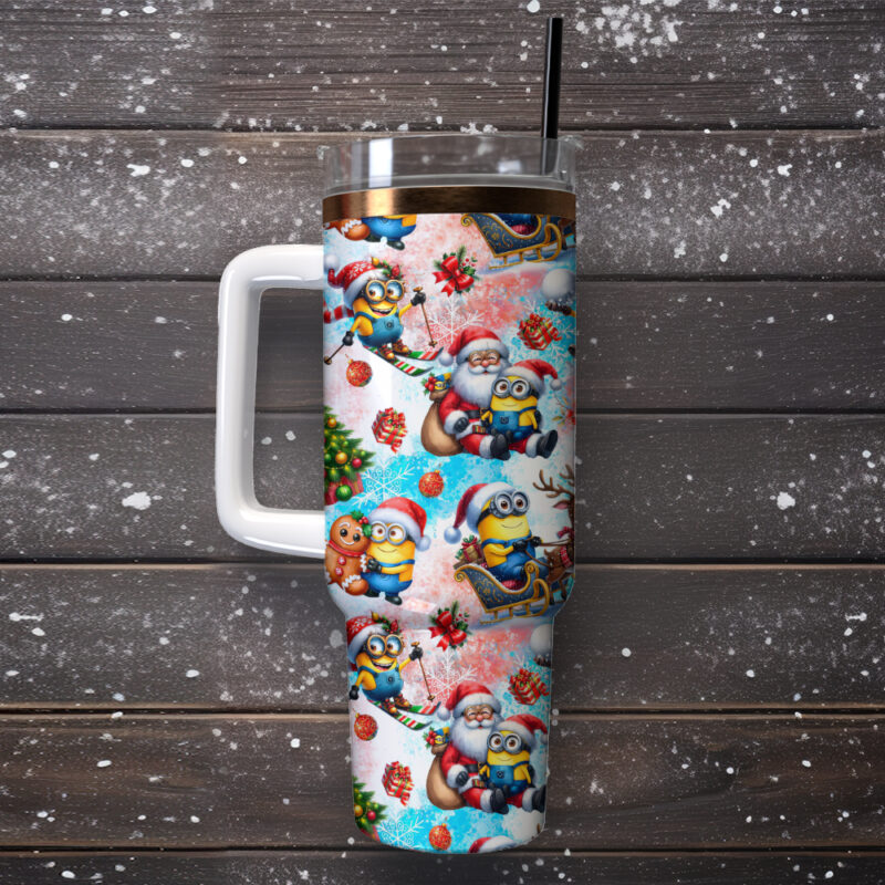 Minions Cartoon Christmas Custom Stanley Quencher 40oz Stainless Steel Tumbler With Handle - Threewoofs - Image 3
