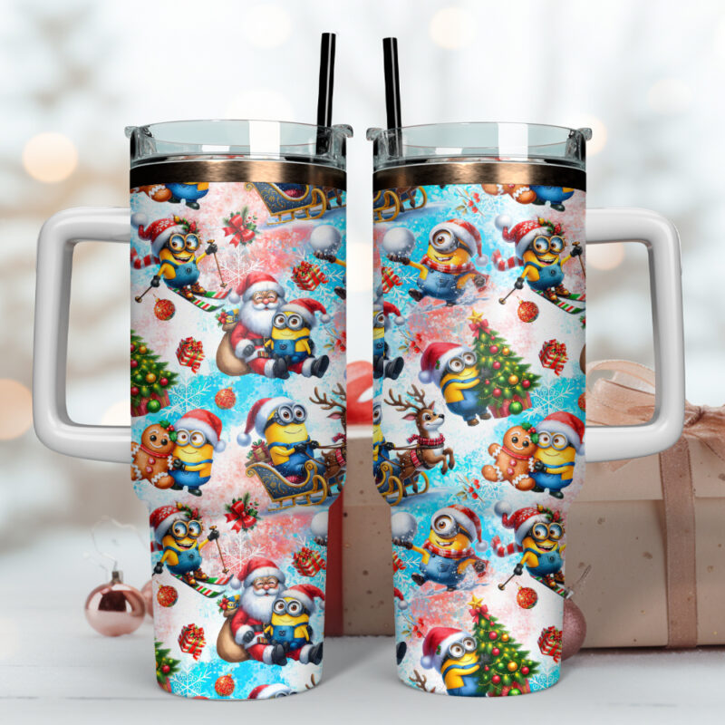 Minions Cartoon Christmas Custom Stanley Quencher 40oz Stainless Steel Tumbler With Handle - Threewoofs - Image 4