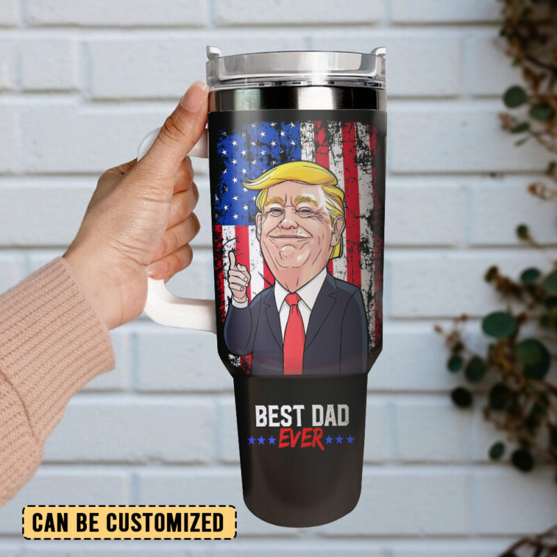 Trump Best Dad Ever Custom Stanley Quencher 40oz Stainless Steel Tumbler With Handle - Threewoofs - Image 2