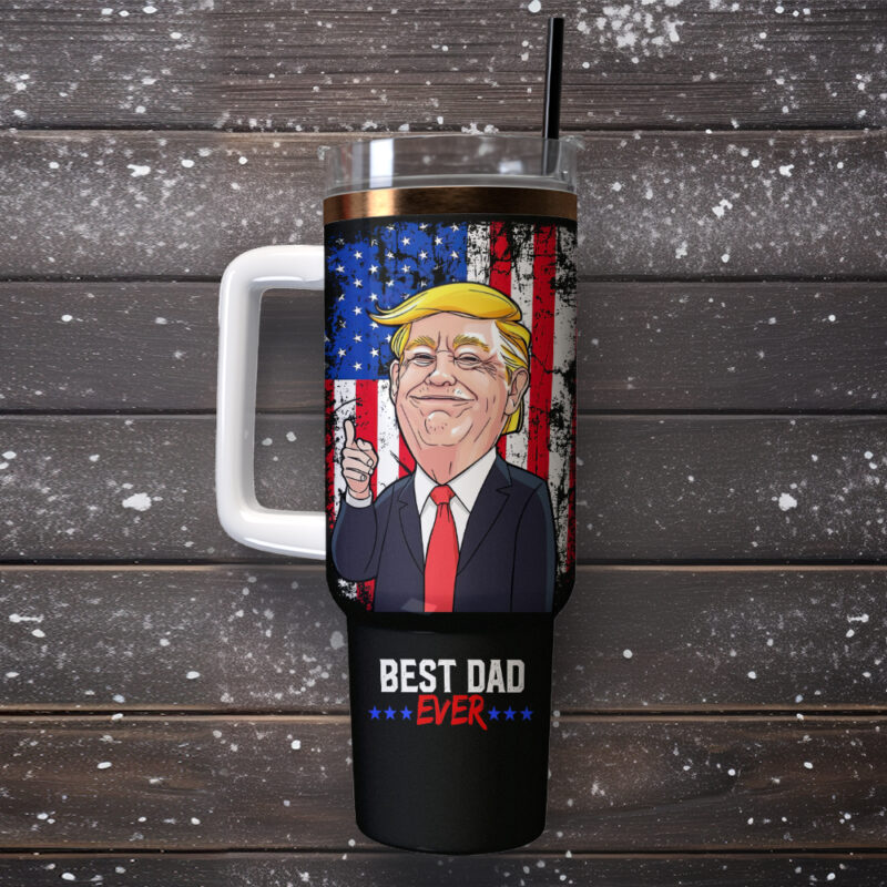 Trump Best Dad Ever Custom Stanley Quencher 40oz Stainless Steel Tumbler With Handle - Threewoofs - Image 3