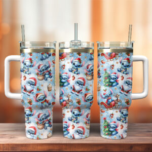 Stitch Cartoon Christmas Custom Stanley Quencher 40oz Stainless Steel Tumbler With Handle - Threewoofs