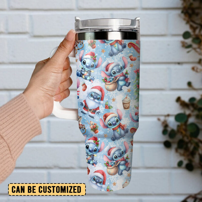 Stitch Cartoon Christmas Custom Stanley Quencher 40oz Stainless Steel Tumbler With Handle - Threewoofs - Image 2