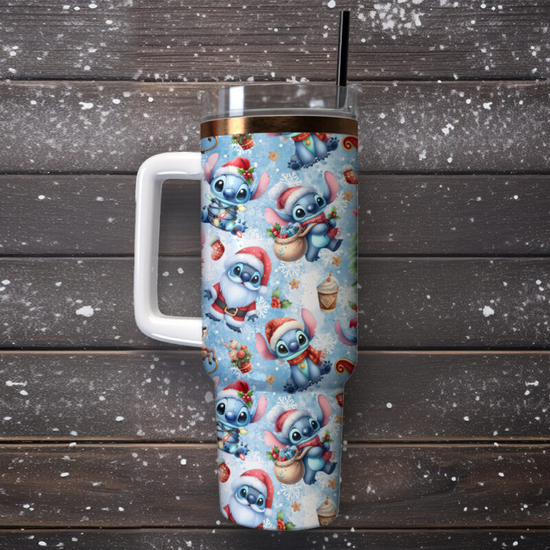 Stitch Cartoon Christmas Custom Stanley Quencher 40oz Stainless Steel Tumbler With Handle - Threewoofs - Image 3