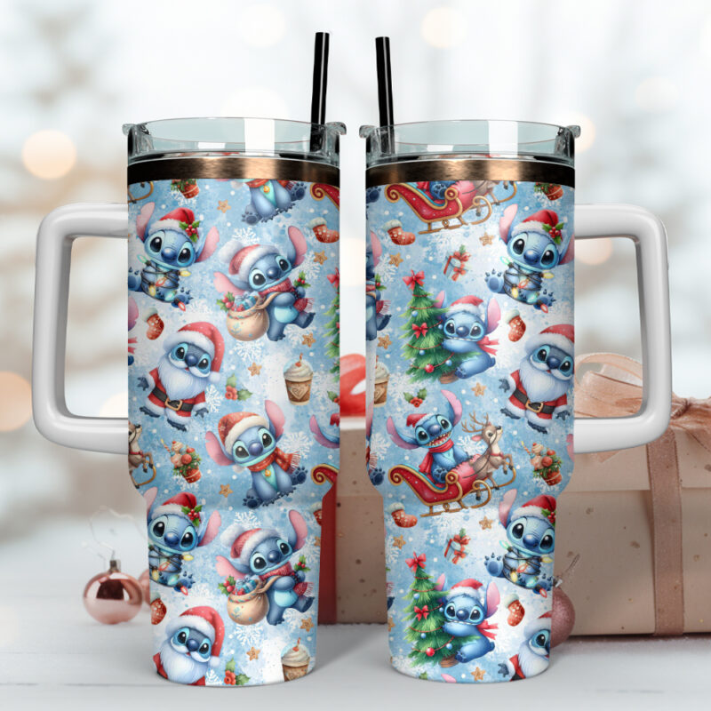Stitch Cartoon Christmas Custom Stanley Quencher 40oz Stainless Steel Tumbler With Handle - Threewoofs - Image 4