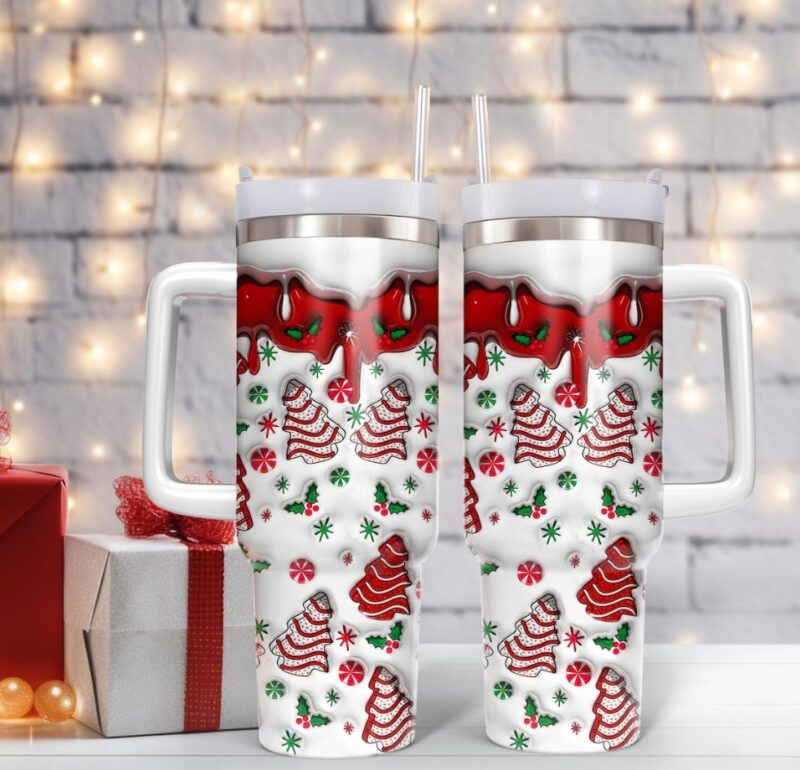 Christmas Tree Cakes Custom Stanley Quencher 40oz Stainless Steel Tumbler With Handle - Threewoofs