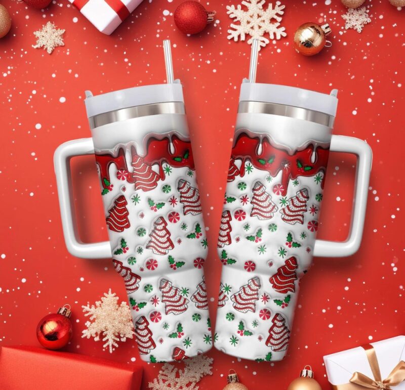 Christmas Tree Cakes Custom Stanley Quencher 40oz Stainless Steel Tumbler With Handle - Threewoofs - Image 4