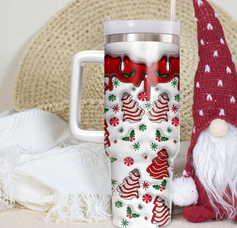 Christmas Tree Cakes Custom Stanley Quencher 40oz Stainless Steel Tumbler With Handle - Threewoofs - Image 3