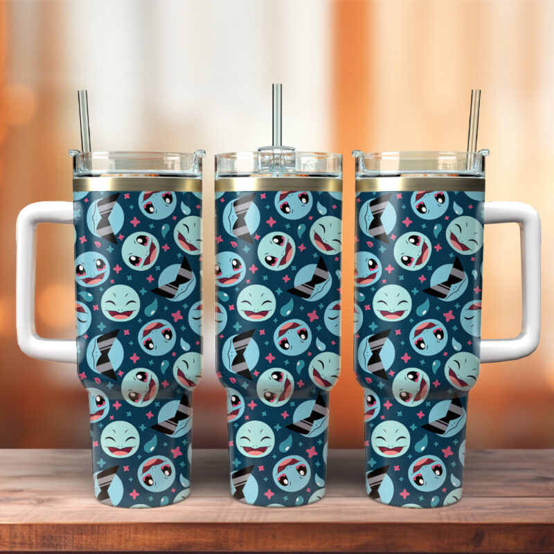 Squirtle Pokemon Anime Custom Stanley Quencher 40oz Stainless Steel Tumbler With Handle - Threewoofs