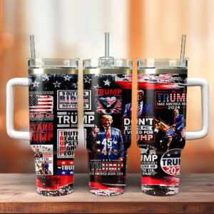 Stand With Trump Custom Stanley Quencher 40oz Stainless Steel Tumbler With Handle - Threewoofs