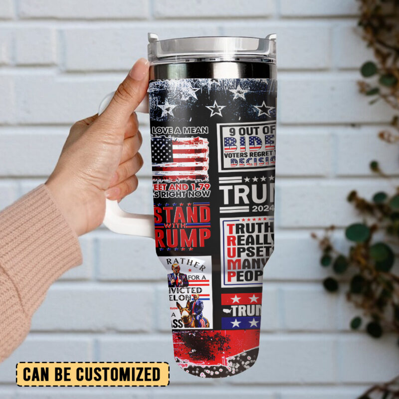 Stand With Trump Custom Stanley Quencher 40oz Stainless Steel Tumbler With Handle - Threewoofs - Image 2