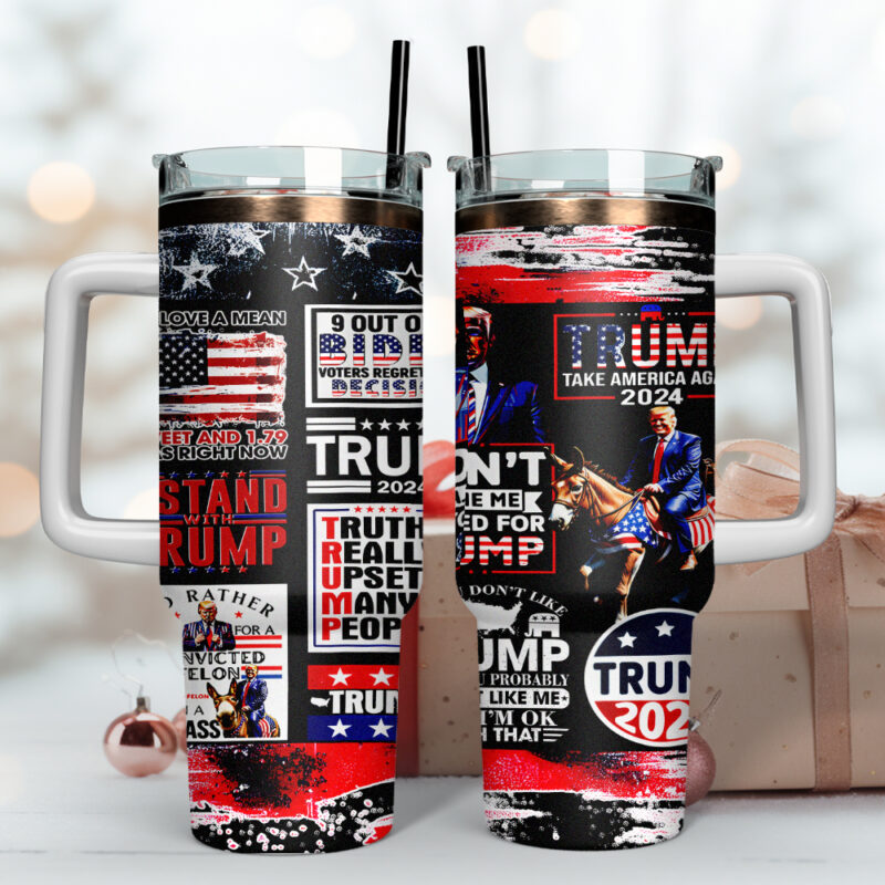 Stand With Trump Custom Stanley Quencher 40oz Stainless Steel Tumbler With Handle - Threewoofs - Image 3