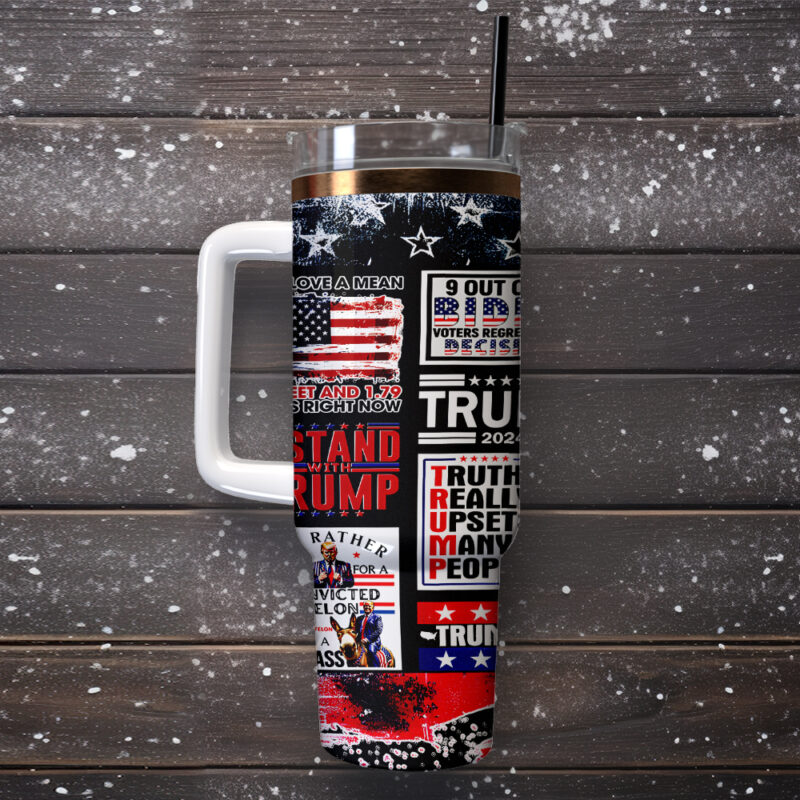 Stand With Trump Custom Stanley Quencher 40oz Stainless Steel Tumbler With Handle - Threewoofs - Image 4