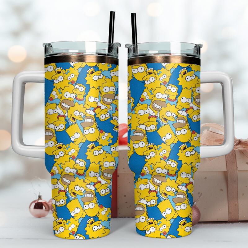 The Simpsons TV Series Custom Stanley Quencher 40oz Stainless Steel Tumbler With Handle - Threewoofs - Image 2
