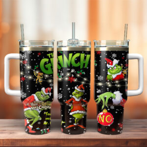 The Grinch Movies Christmas Custom Stanley Quencher 40oz Stainless Steel Tumbler With Handle - Threewoofs