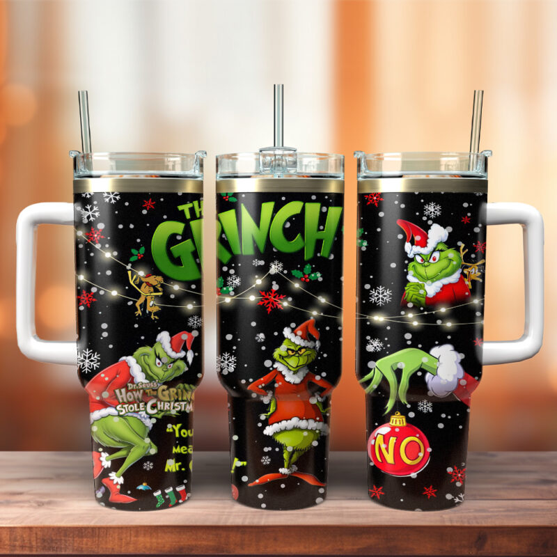 The Grinch Movies Christmas Custom Stanley Quencher 40oz Stainless Steel Tumbler With Handle - Threewoofs