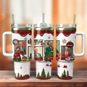 Donald Trump Christmas Custom Stanley Quencher 40oz Stainless Steel Tumbler With Handle - Threewoofs