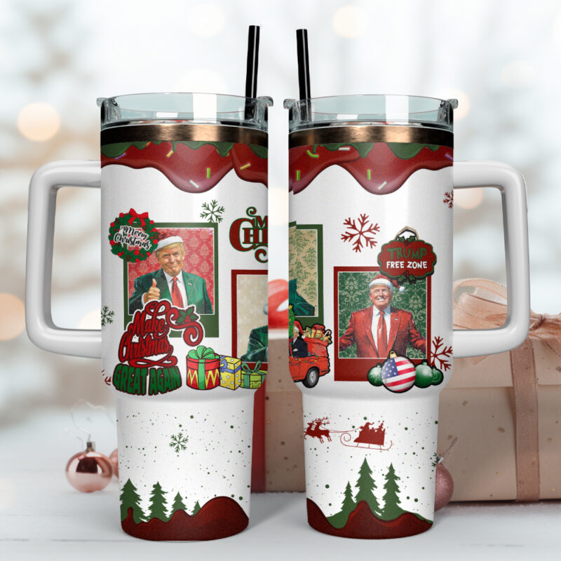 Donald Trump Christmas Custom Stanley Quencher 40oz Stainless Steel Tumbler With Handle - Threewoofs - Image 4
