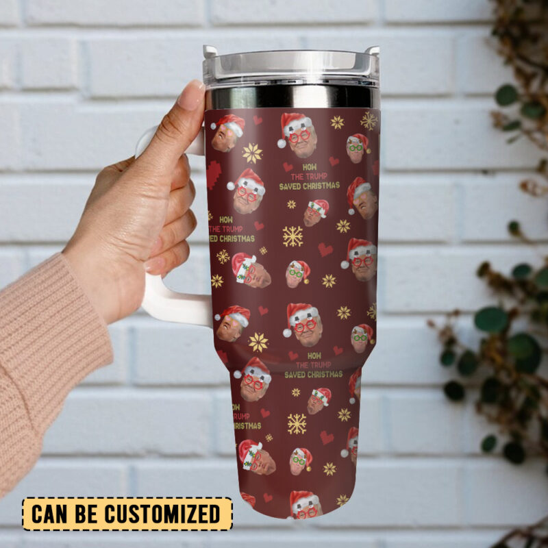 How The Trump Saved Christmas Custom Stanley Quencher 40oz Stainless Steel Tumbler With Handle - Threewoofs - Image 2