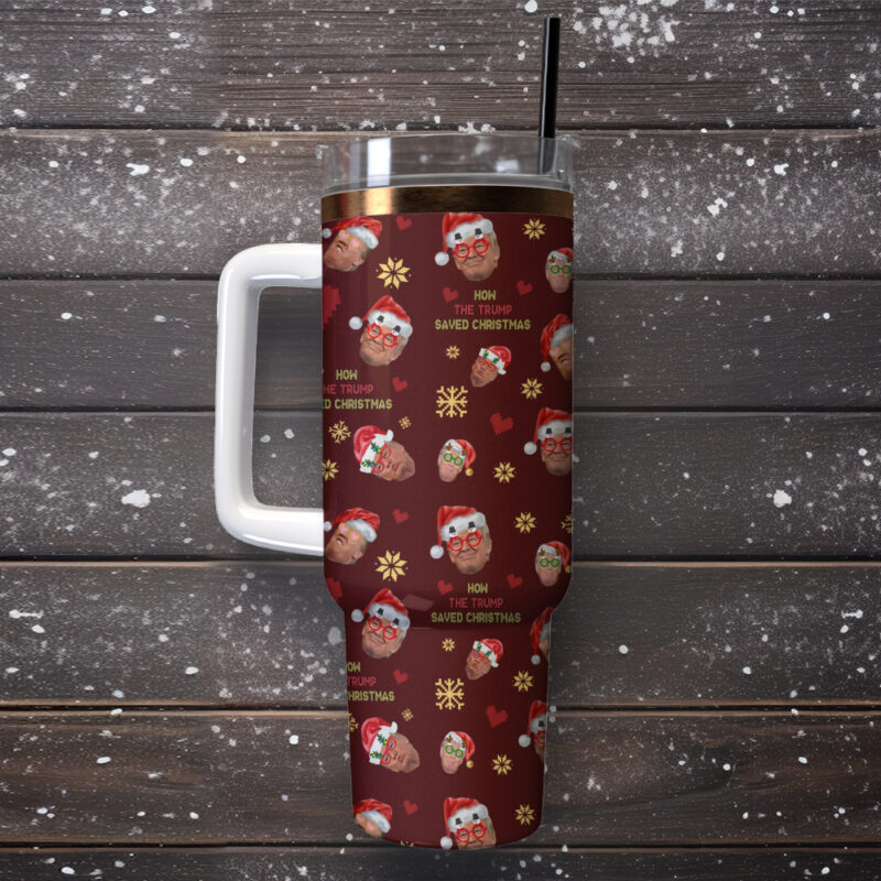 How The Trump Saved Christmas Custom Stanley Quencher 40oz Stainless Steel Tumbler With Handle - Threewoofs - Image 3