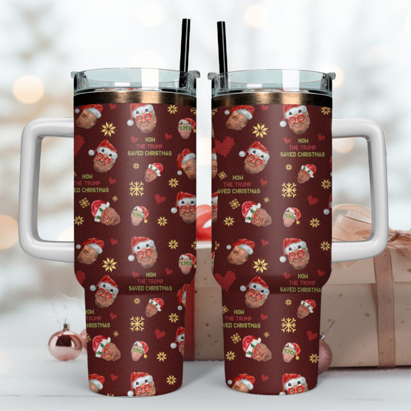 How The Trump Saved Christmas Custom Stanley Quencher 40oz Stainless Steel Tumbler With Handle - Threewoofs - Image 4