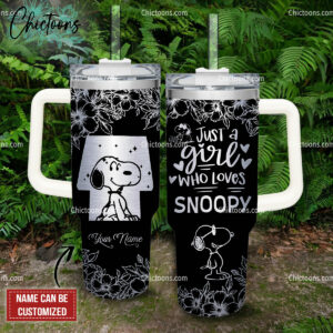 Snoopy Cartoon Custom Stanley Quencher 40oz Stainless Steel Tumbler - Threewoofs