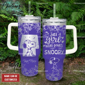 Snoopy Cartoon Custom Stanley Quencher 40oz Stainless Steel Tumbler - Threewoofs