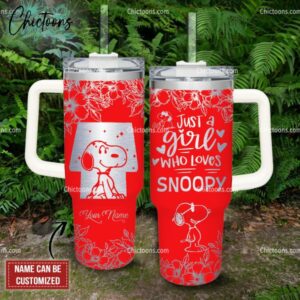 Snoopy Cartoon Custom Stanley Quencher 40oz Stainless Steel Tumbler - Threewoofs