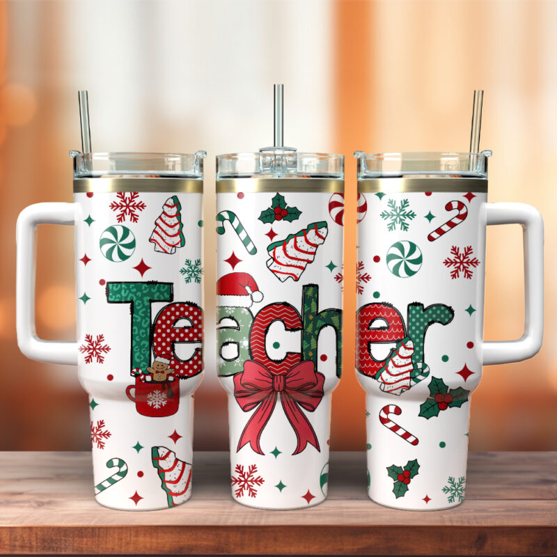 Teacher Christmas Custom Stanley Quencher 40oz Stainless Steel Tumbler With Handle - Threewoofs