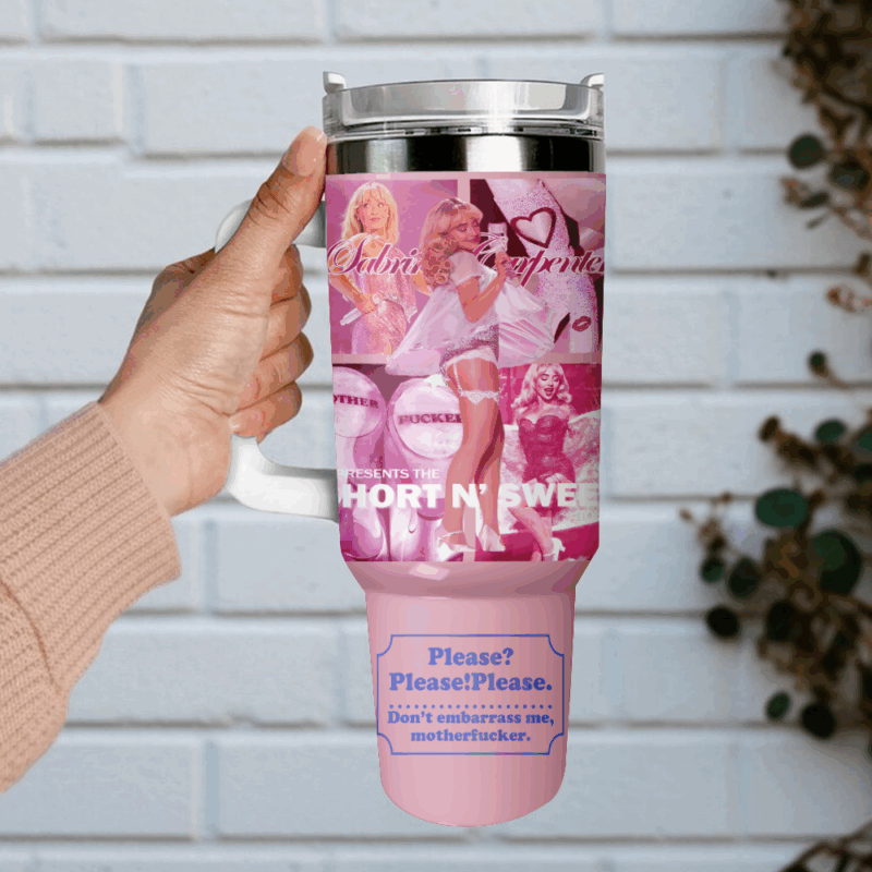 Sabrina Carpenter x Short n‚Äô Sweet Music Custom Stanley Quencher 40oz Stainless Steel Tumbler With Handle - Threewoofs - Image 2