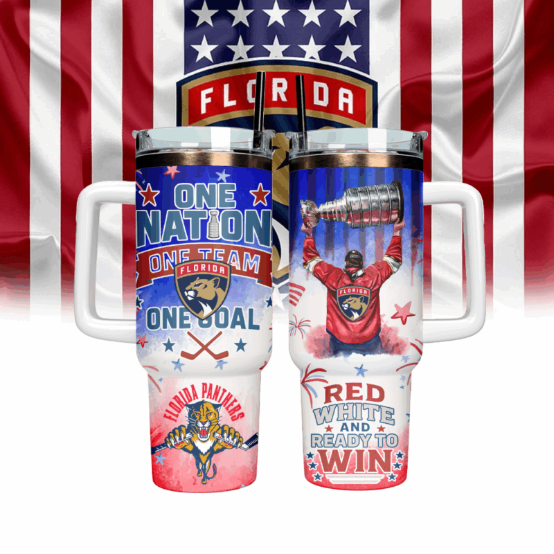 Florida Panthers NHL x Independence Day Custom Stanley Quencher 40oz Stainless Steel Tumbler With Handle - Threewoofs