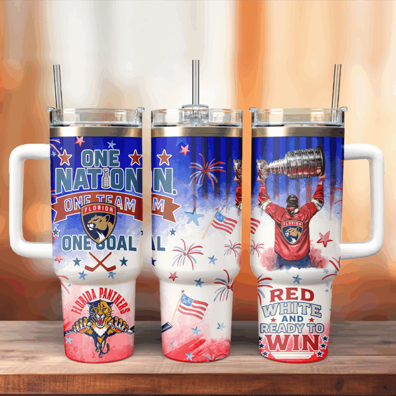 Florida Panthers NHL x Independence Day Custom Stanley Quencher 40oz Stainless Steel Tumbler With Handle - Threewoofs - Image 2