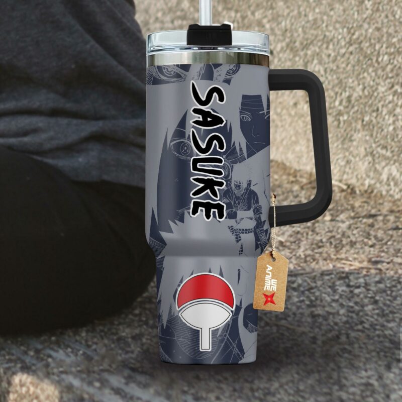 Sasuke Uchiha Naruto Anime Custom Stanley Quencher 40oz Stainless Steel Tumbler With Handle - Threewoofs - Image 3