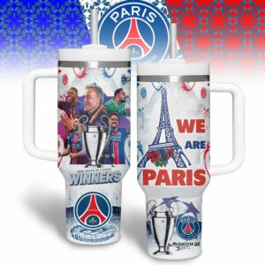 Paris Saint-Germain F.C. Sports Custom Stanley Quencher 40oz Stainless Steel Tumbler With Handle - Threewoofs