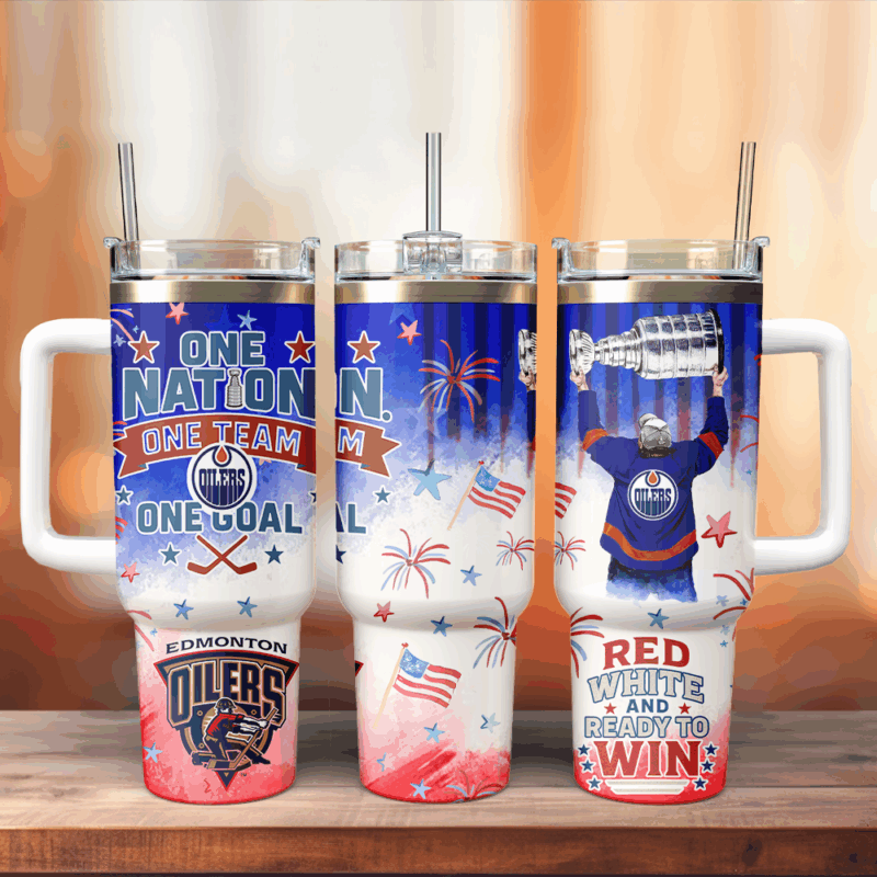 Edmonton Oilers NHL x Independence Day Custom Stanley Quencher 40oz Stainless Steel Tumbler With Handle - Threewoofs - Image 3