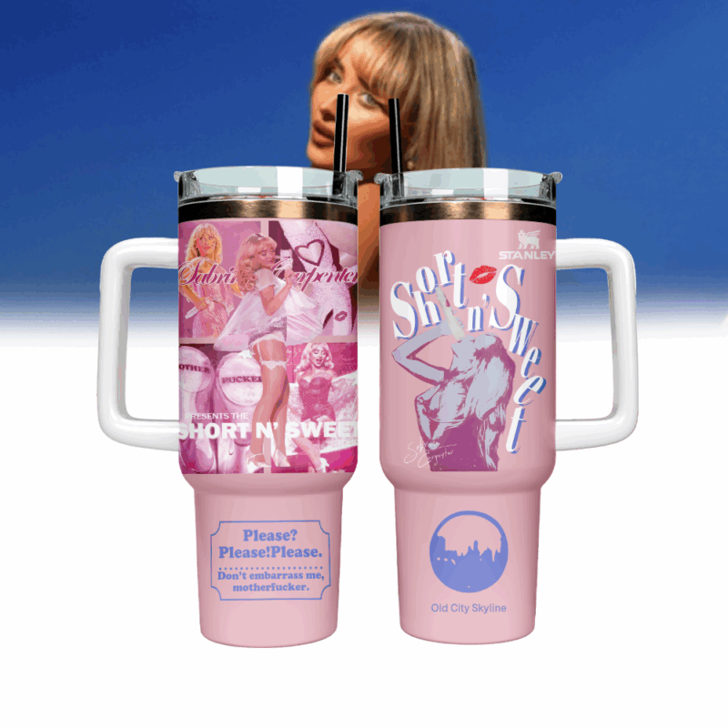 Sabrina Carpenter x Short n‚Äô Sweet Music Custom Stanley Quencher 40oz Stainless Steel Tumbler With Handle - Threewoofs