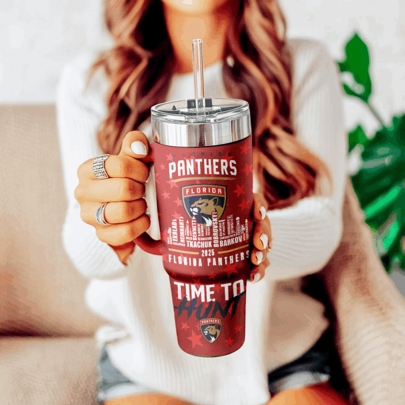 Florida Panthers NHL Custom Stanley Quencher 40oz Stainless Steel Tumbler With Handle - Threewoofs - Image 4
