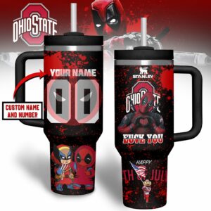 Ohio State Buckeyes NCAA Custom Stanley Quencher 40oz Stainless Steel Tumbler With Handle - Threewoofs